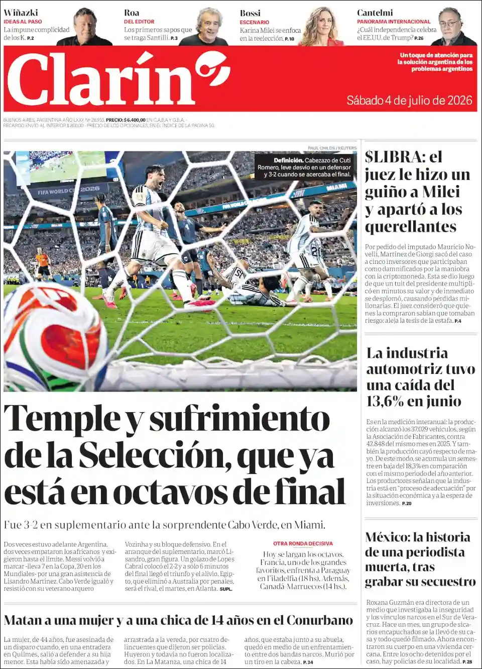 Estudios Max | CADENA PUEBLO NOTICIAS - Tapa del diario Clarin